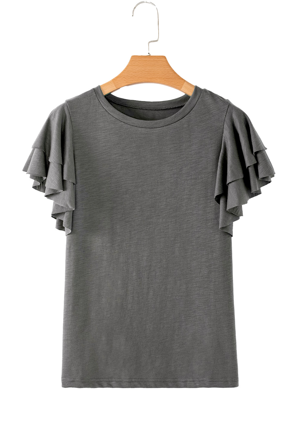 Dark Grey Ruffle Sleeve Plain Blouse - Kustom Kreations Goods
