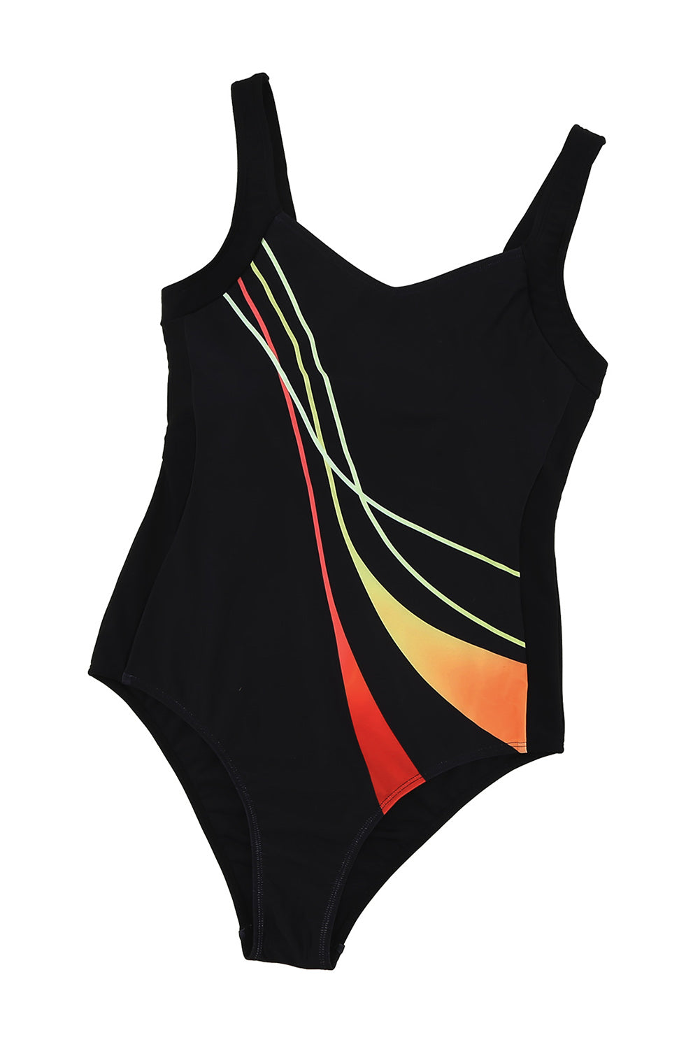 Black Printed Sleeveless One Piece Swimsuit for Women