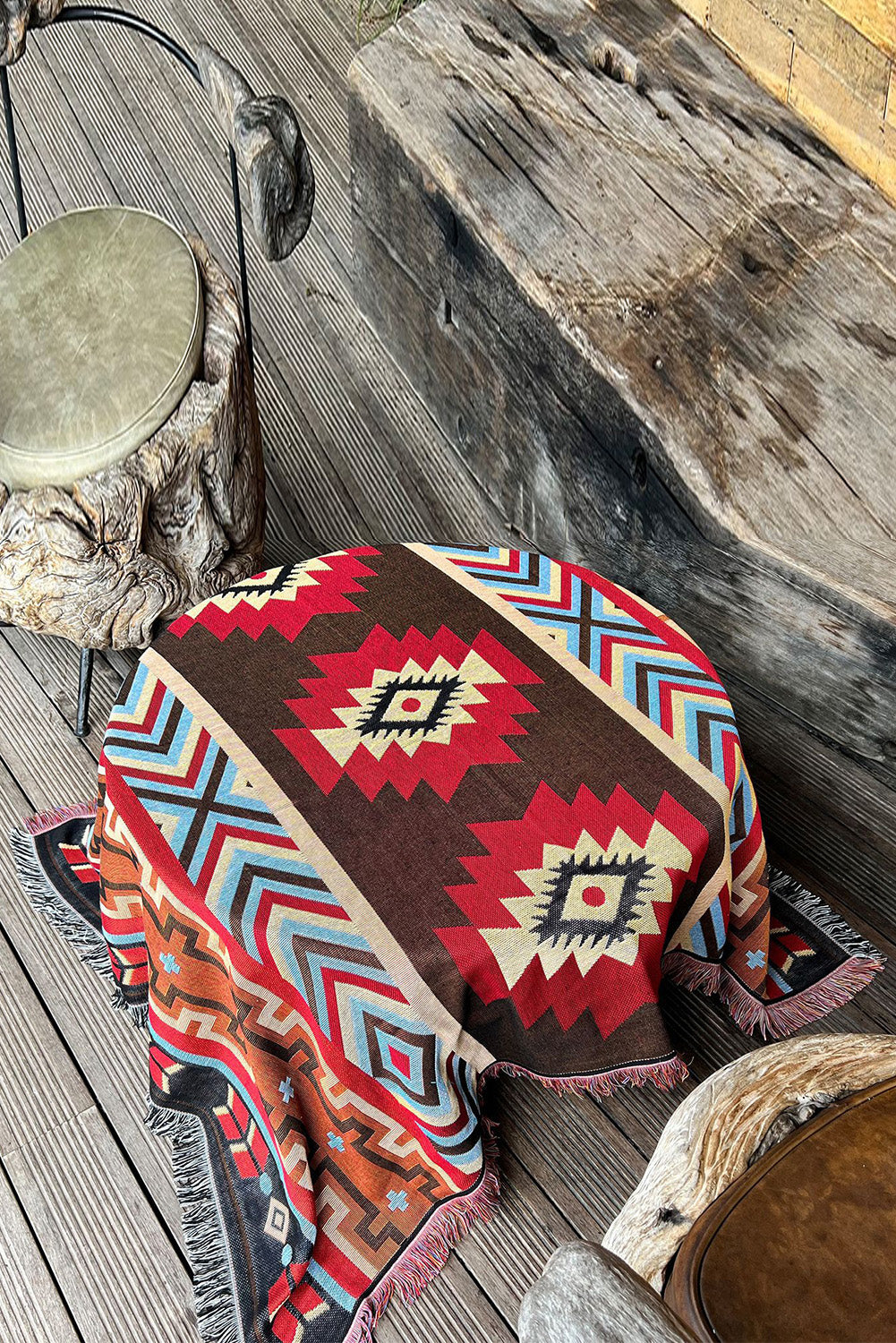 Bright White 130*160 Geometric Print Tassel Blanket