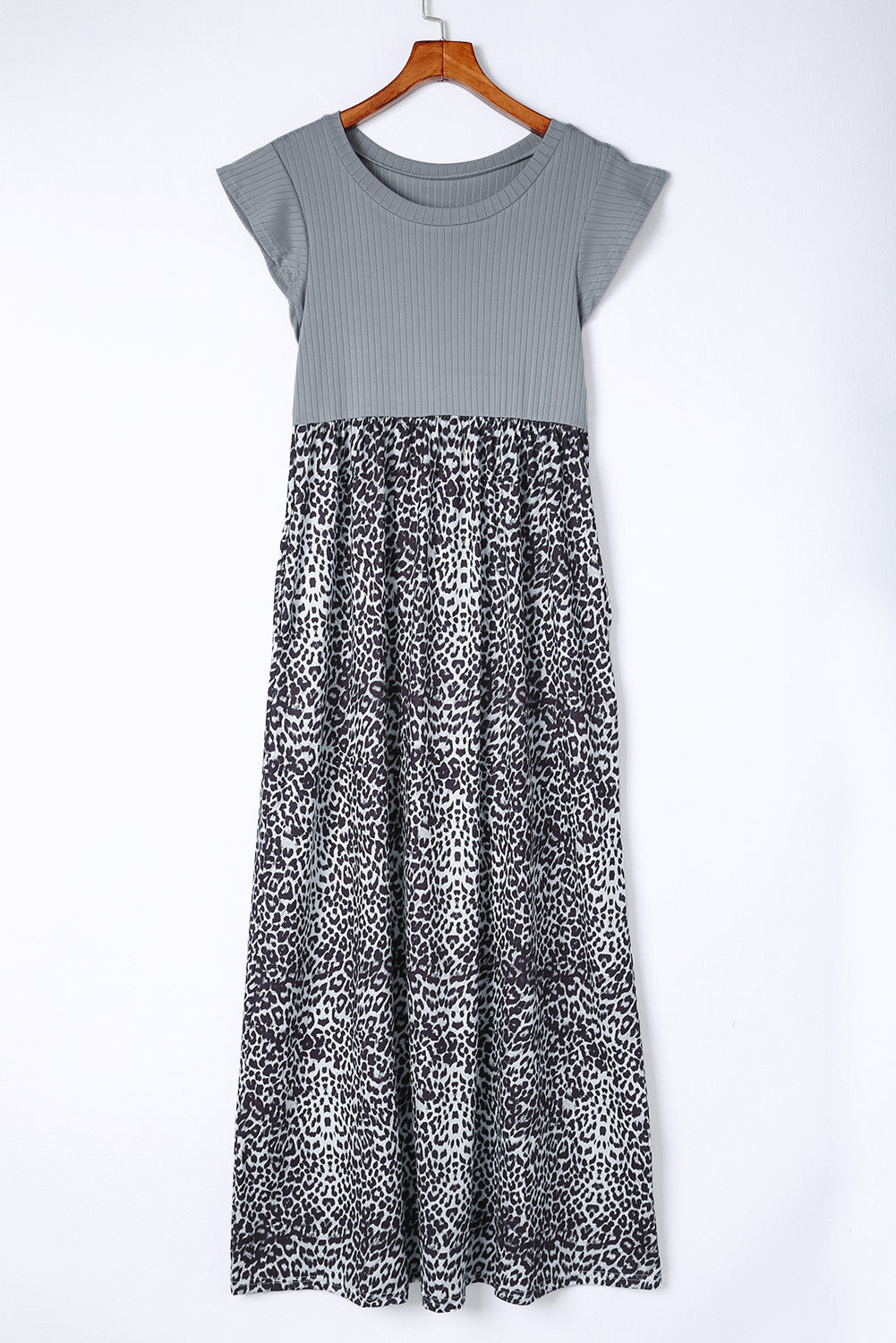 Black Leopard Print Casual Cap Sleeve Pocket Dress