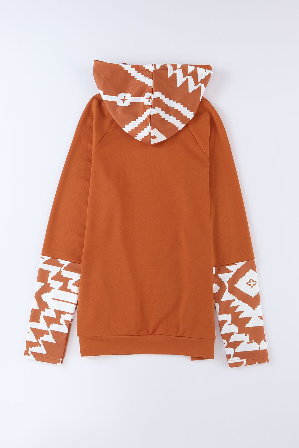 Brown Aztec Pattern Pullover Hoodie with Pockets