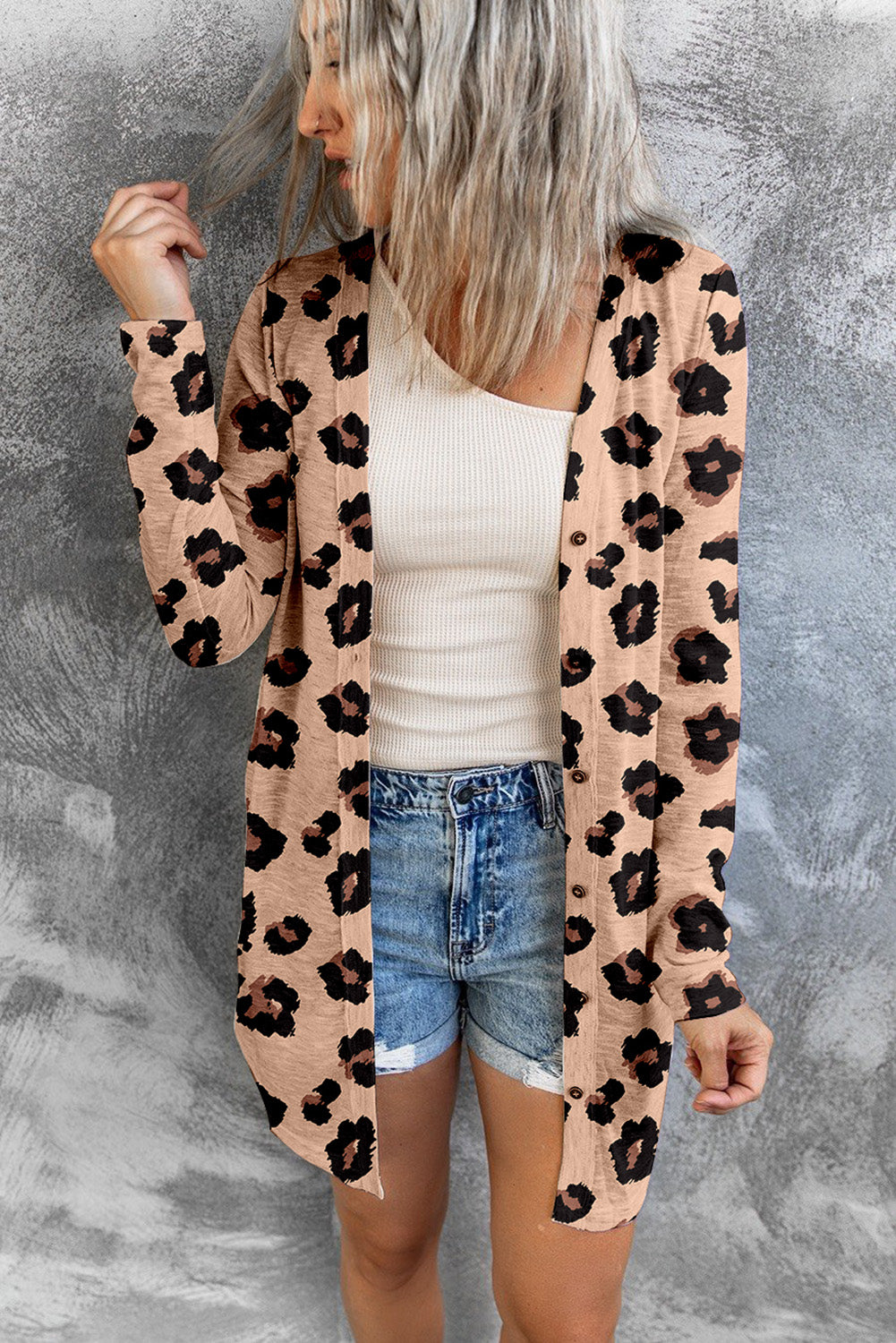 Leopard Print Button Down Lightweight Long Cardigan