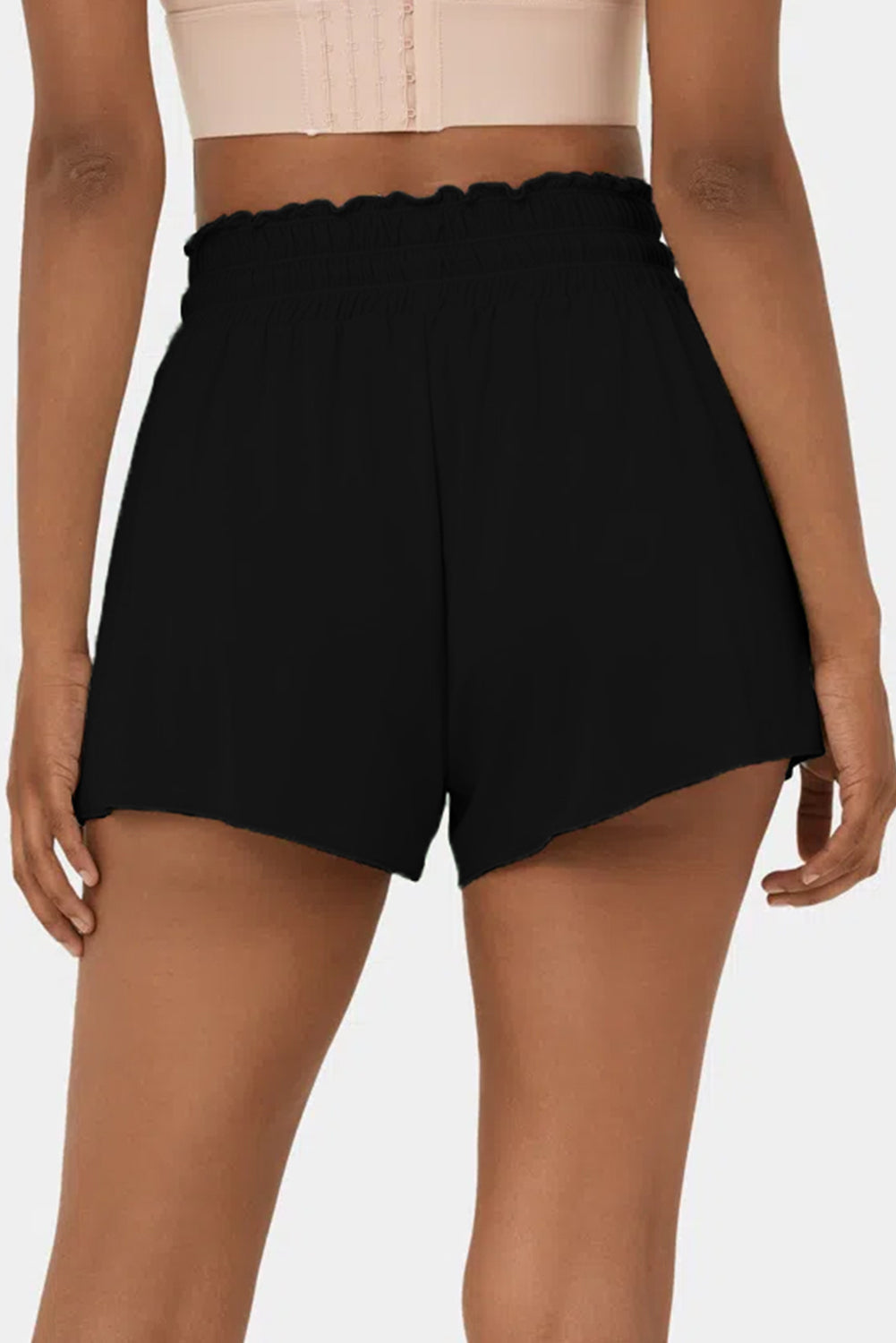 Black Frill High Waist Petal Wrap Swim Shorts