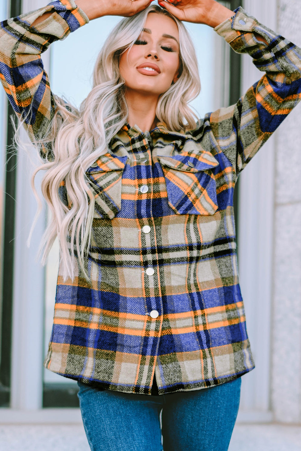 Multicolor Plaid Casual Button Up Flannel Jacket