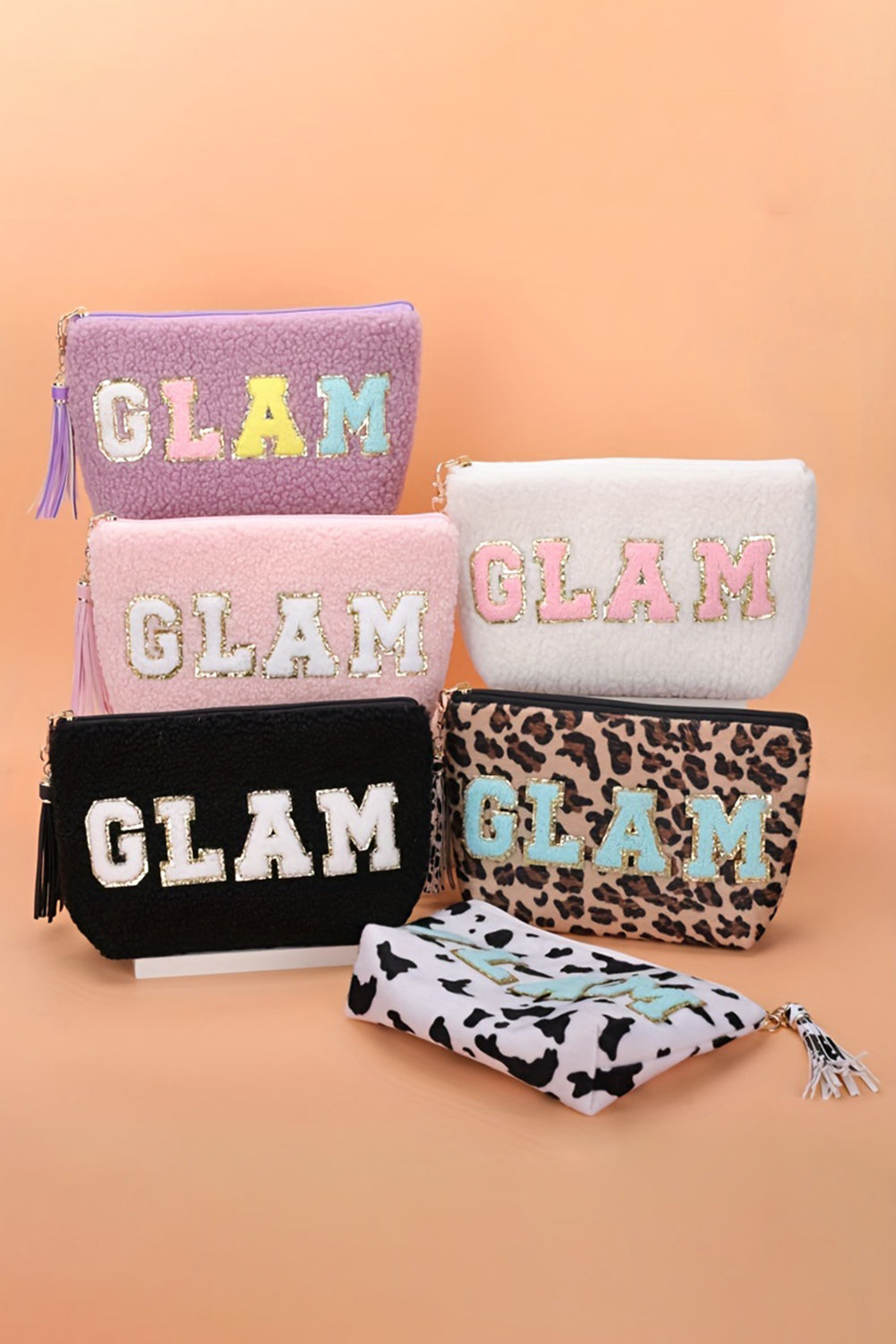 Phalaenopsis STUFF Letter Pattern Tassel Zipper Makeup Bag