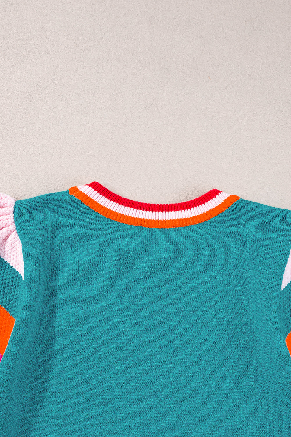 Turquoise Contrast Sleeve Striped Round Neck Knitted Tee