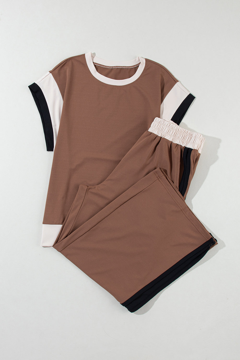 Chestnut Colorblock Cap Sleeve Tee and Wide Leg Pants Set