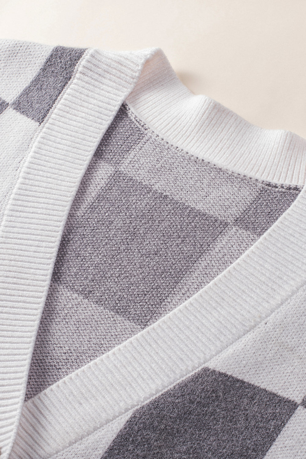 Brown Colorblock Plaid Ribbed Knit Button Up Cardigan