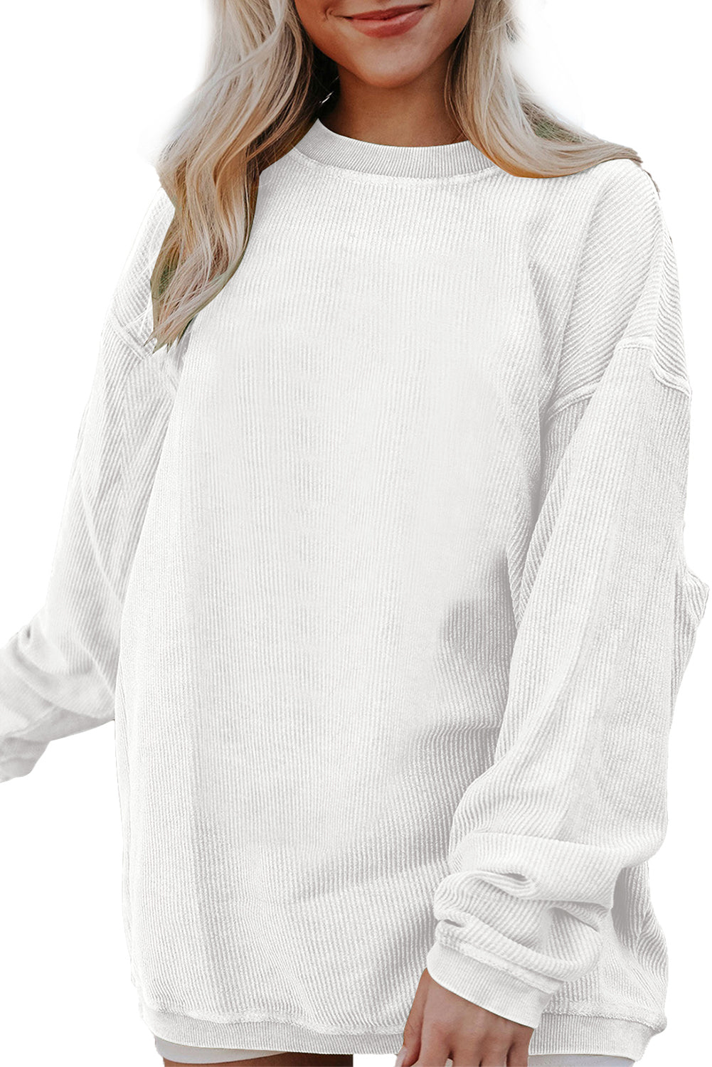 Orange Plain Drop Sleeve Rib-Knit Oversized Sweatshirt