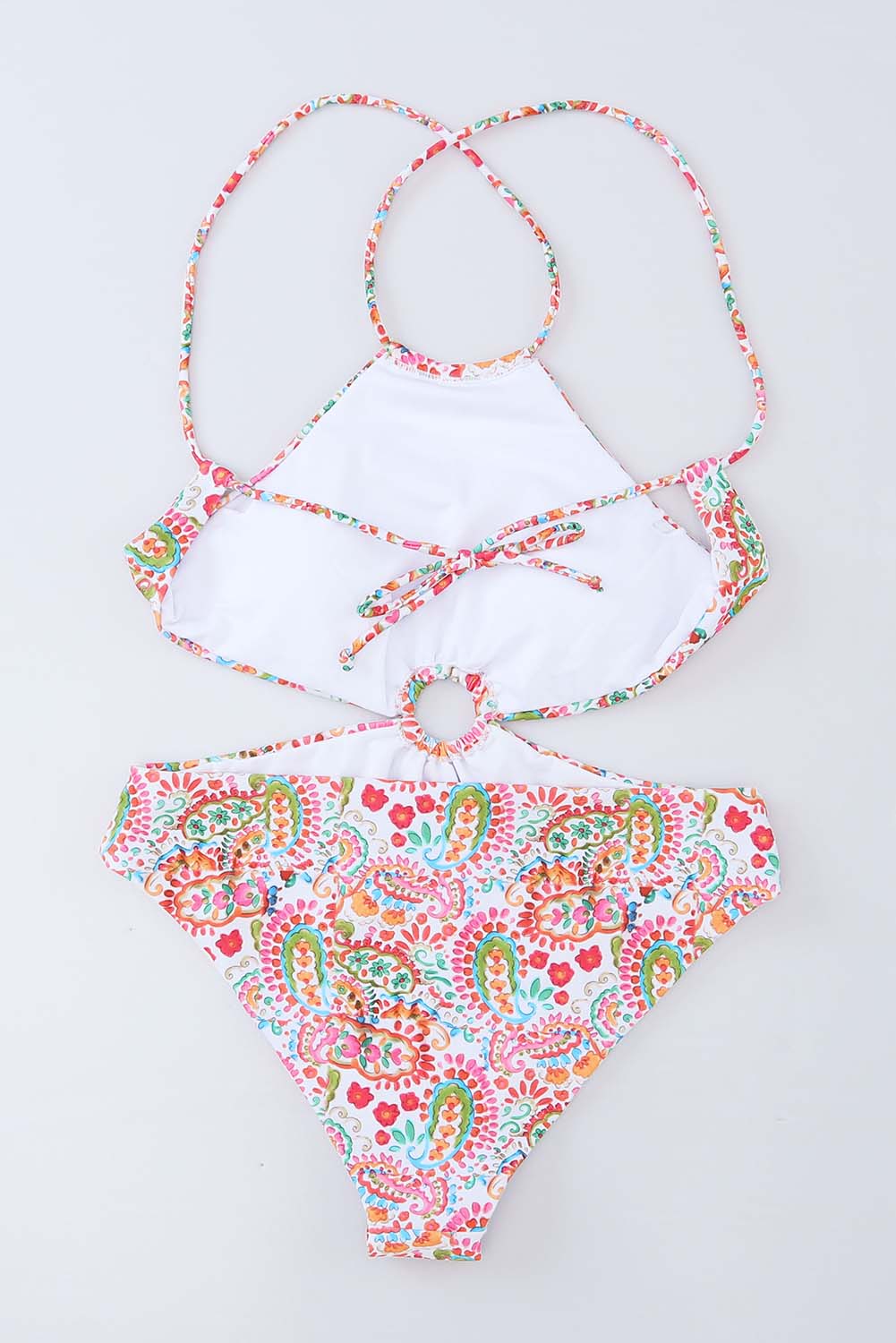 Multicolor Floral Print Lace Up Backless Monokini