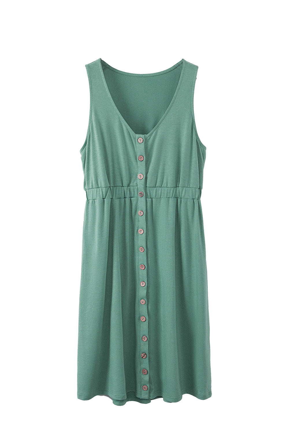 Green Sleeveless Button Front Short Basics Dress