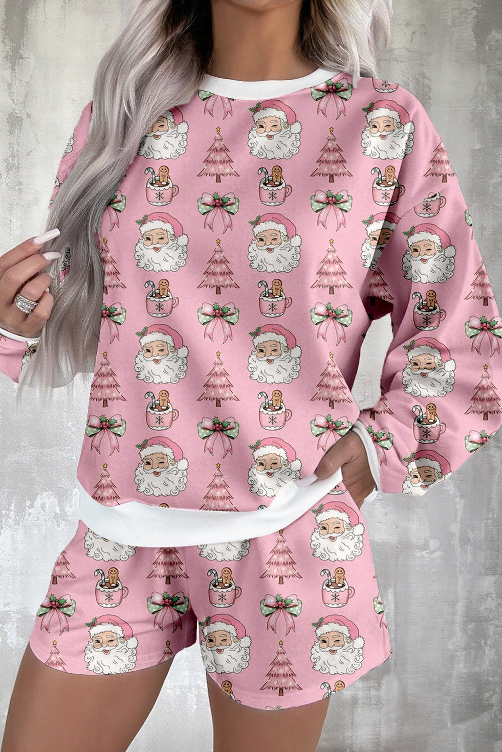 White Ho Ho Ho Letter Graphic Christmas Pajama Set