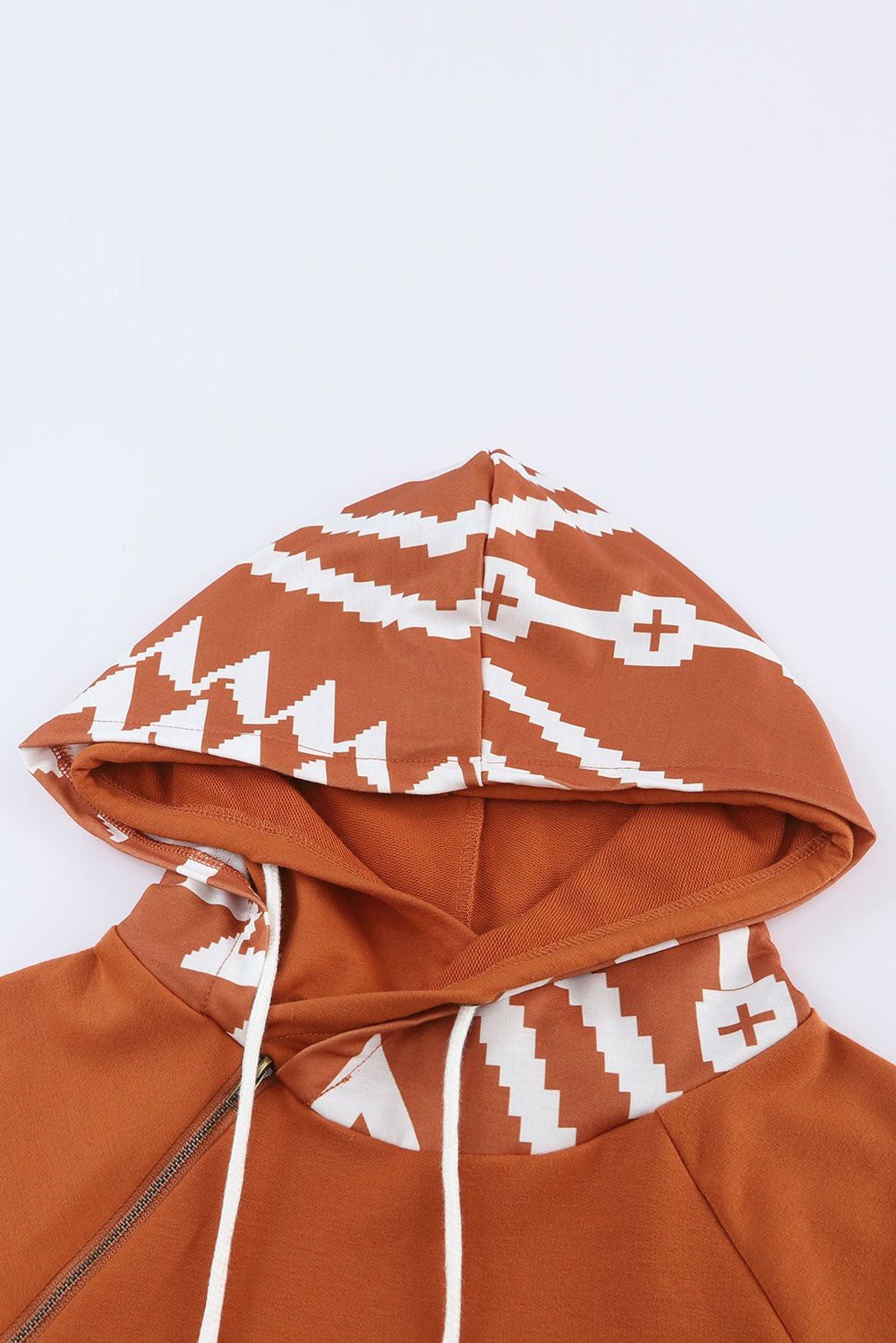 Brown Aztec Pattern Pullover Hoodie with Pockets