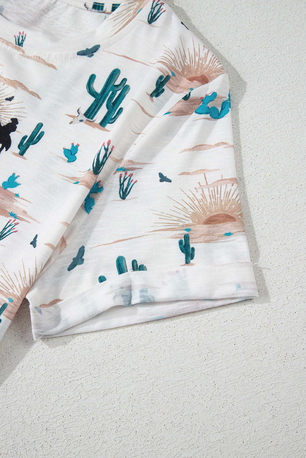 Beige Cactus Print Crew Neck Short Sleeve Top - Kustom Kreations Goods