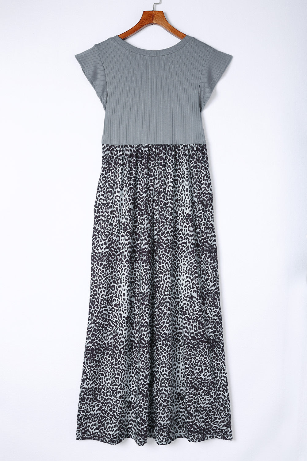 Black Leopard Print Casual Cap Sleeve Pocket Dress
