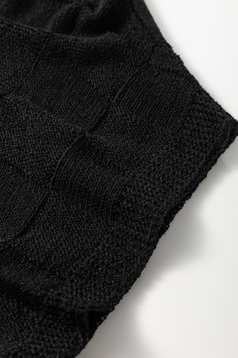 Black Lattice Textured Knit Short Sleeve Baggy Top