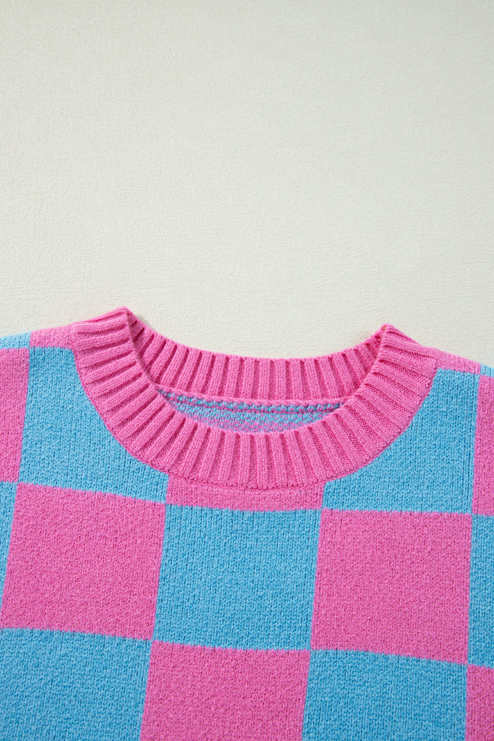 Sachet Pink Colorblock Checkered Knit Dolman Sweater Vest