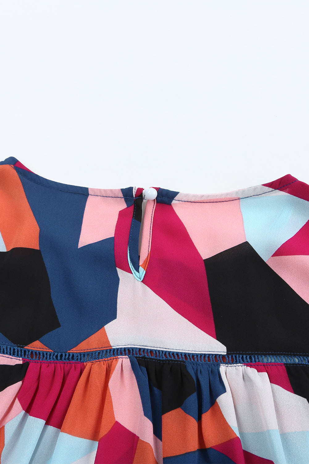 Multicolor Colorblock Casual Ruffle Puff Sleeve Blouse