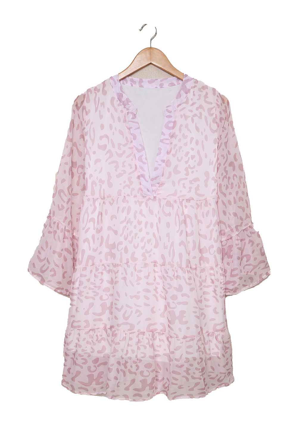 Green Chiffon Bell Sleeve Split V Neck Tunic Dress