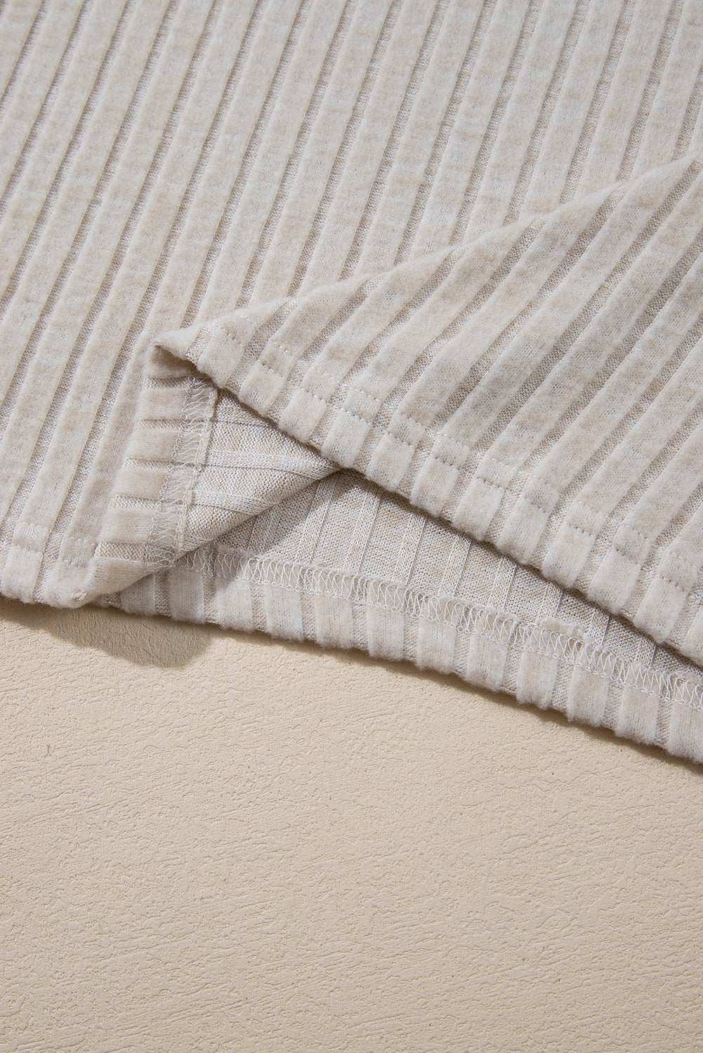 Khaki Ribbed Long Sleeve Crop Top & Drawstring Pants Set