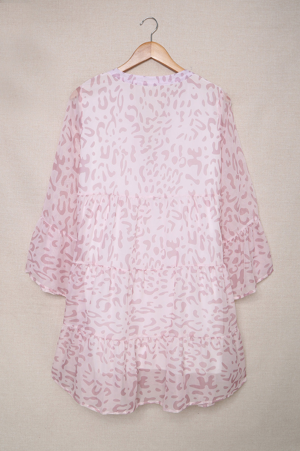 Green Chiffon Bell Sleeve Split V Neck Tunic Dress