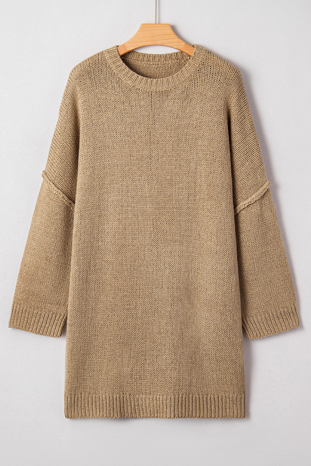 Pale Khaki Oversize Drop Shoulder Slouchy Sweater Dress - Kustom Kreations Goods