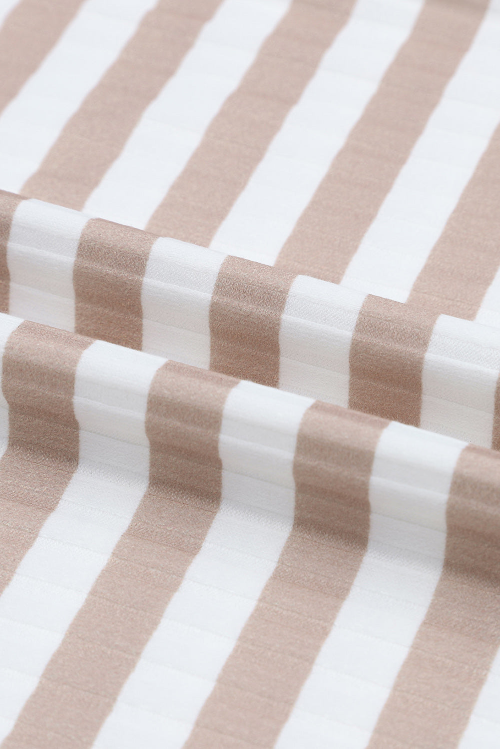 Stripes Print Ribbed Knit Long Sleeve Casual Mock Neck Top