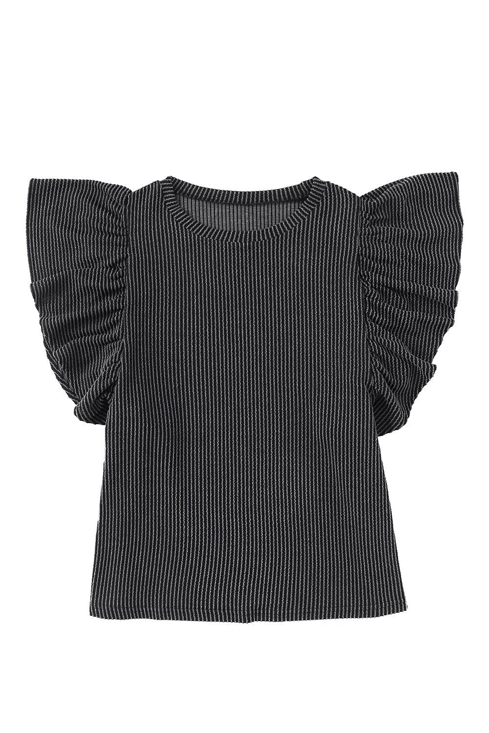 Black Textured Butterfly Sleeve Summer Top for Women