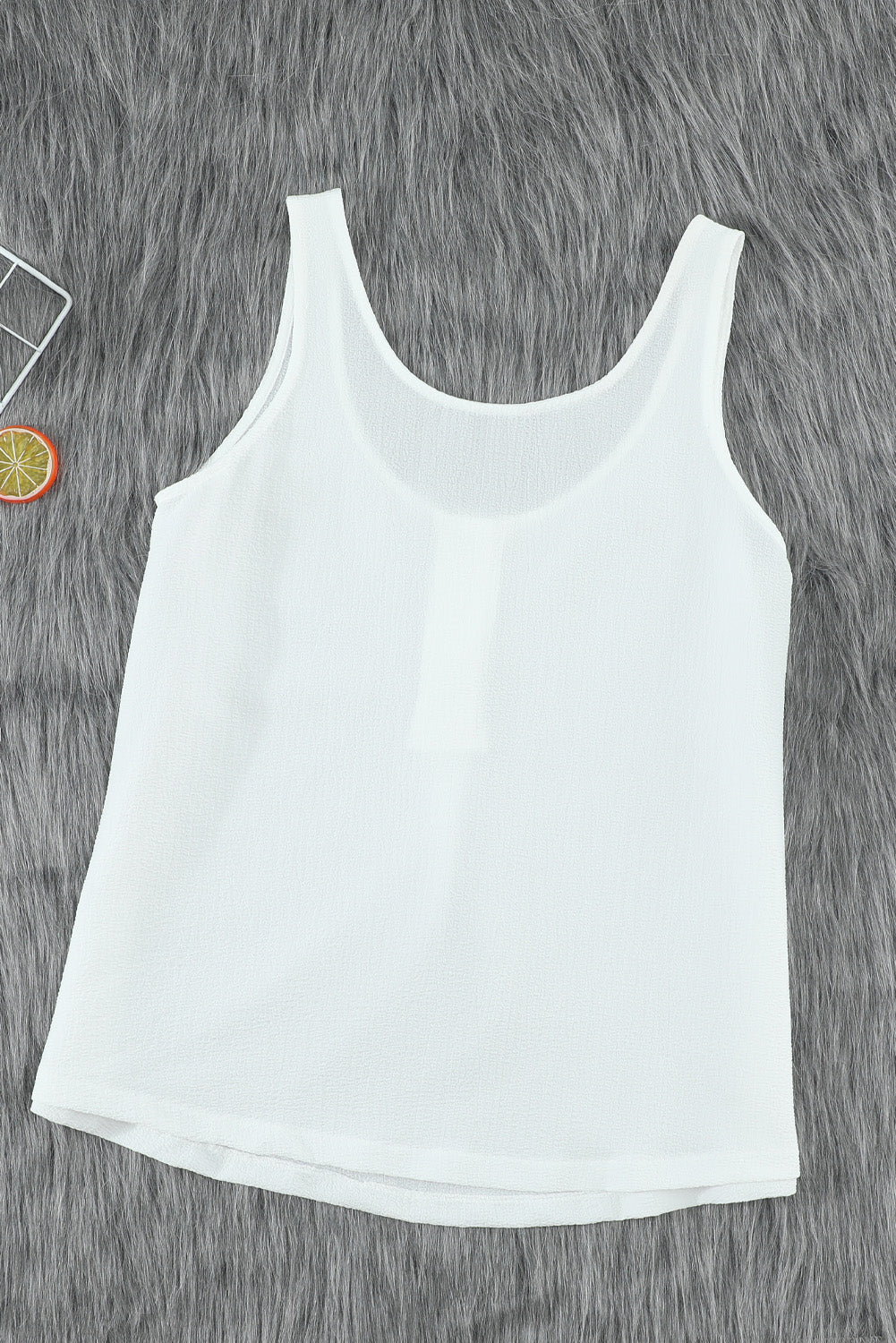 White Scoop Neck Loose Fit Button Front Tank Top for Women