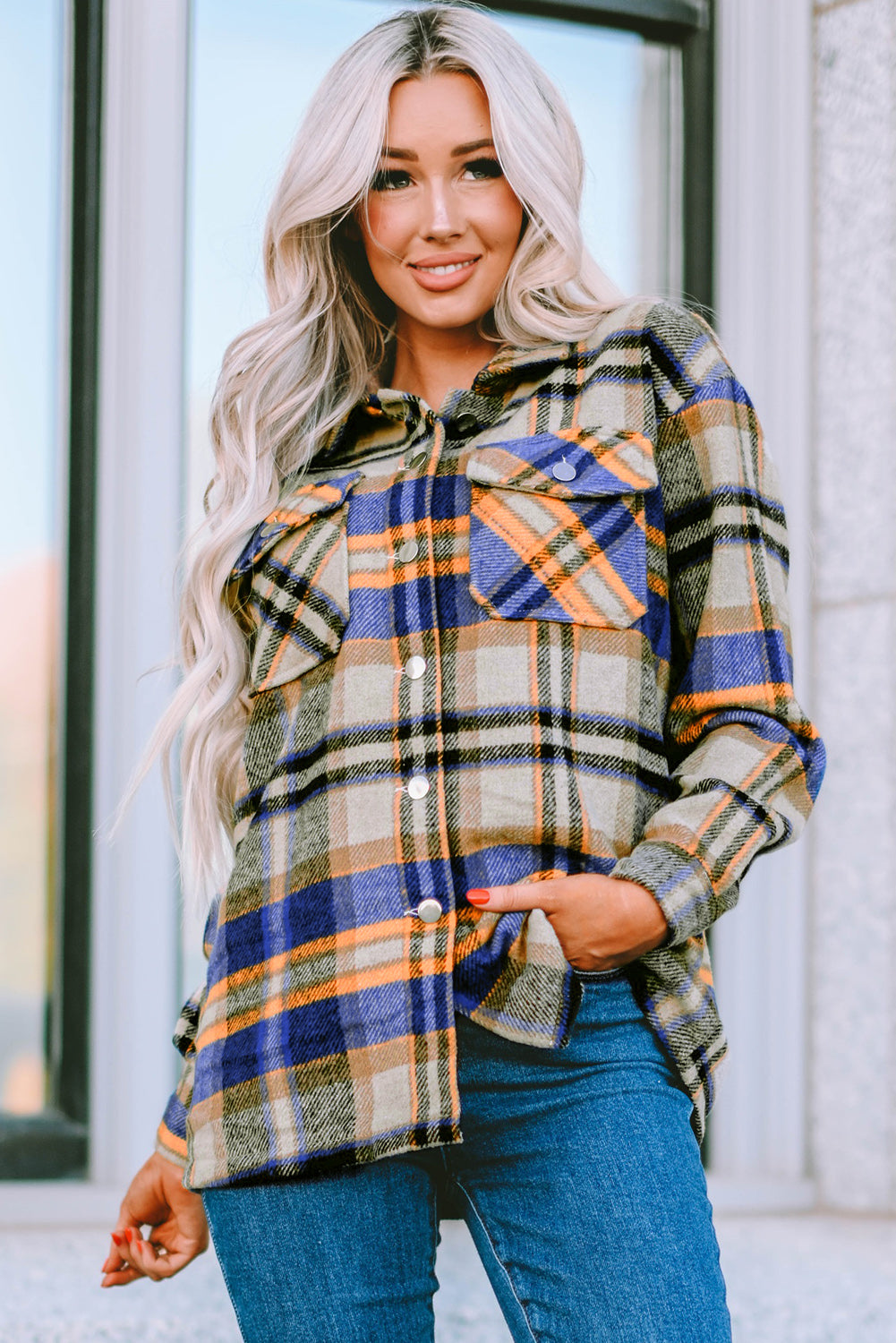 Multicolor Plaid Casual Button Up Flannel Jacket