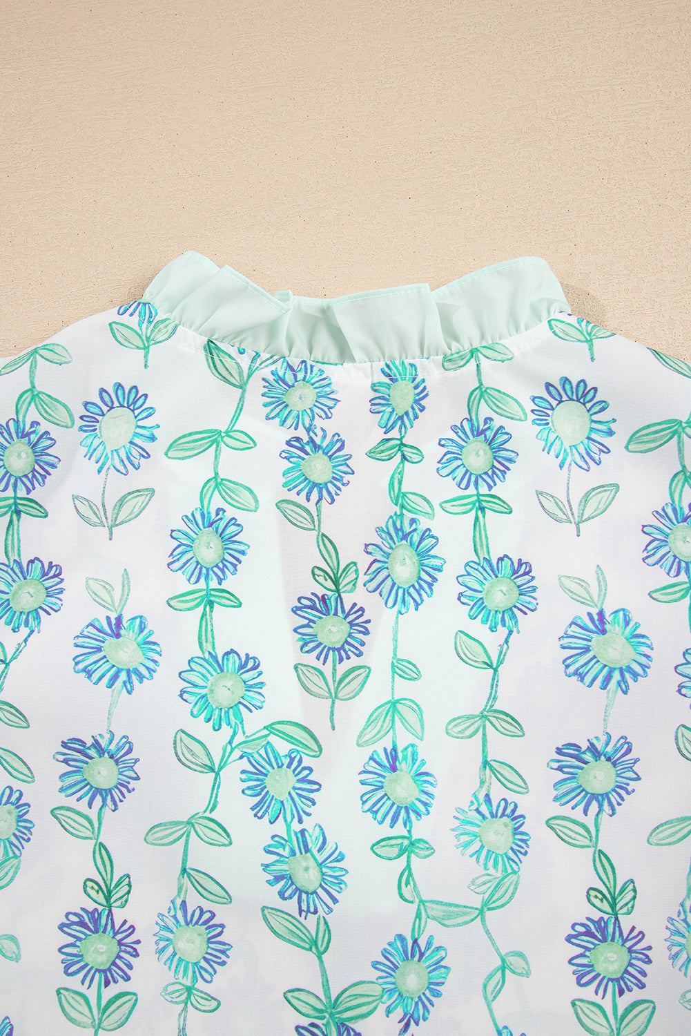 Green Floral Print Striped Trim Contrast V Neck Patchwork Boho Blouse - Kustom Kreations Goods