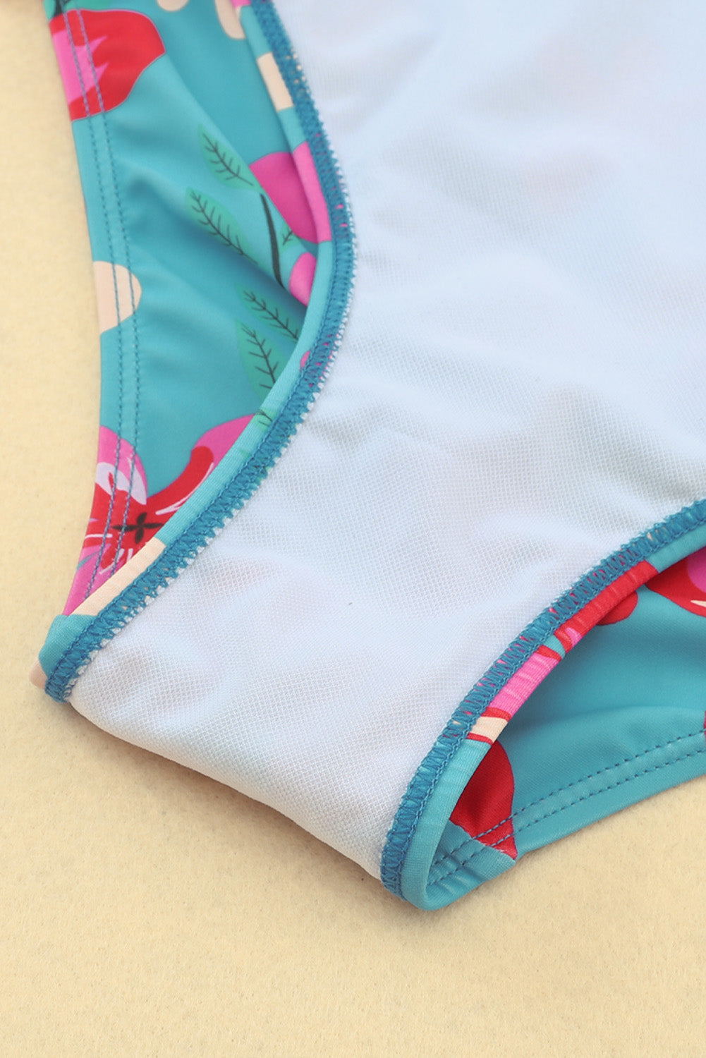 Sky Blue Flower Print Open Back One-piece Swimwear