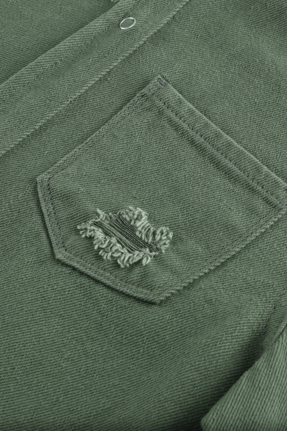 Green Casual Ripped Raw Hem Button Up Denim Shacket