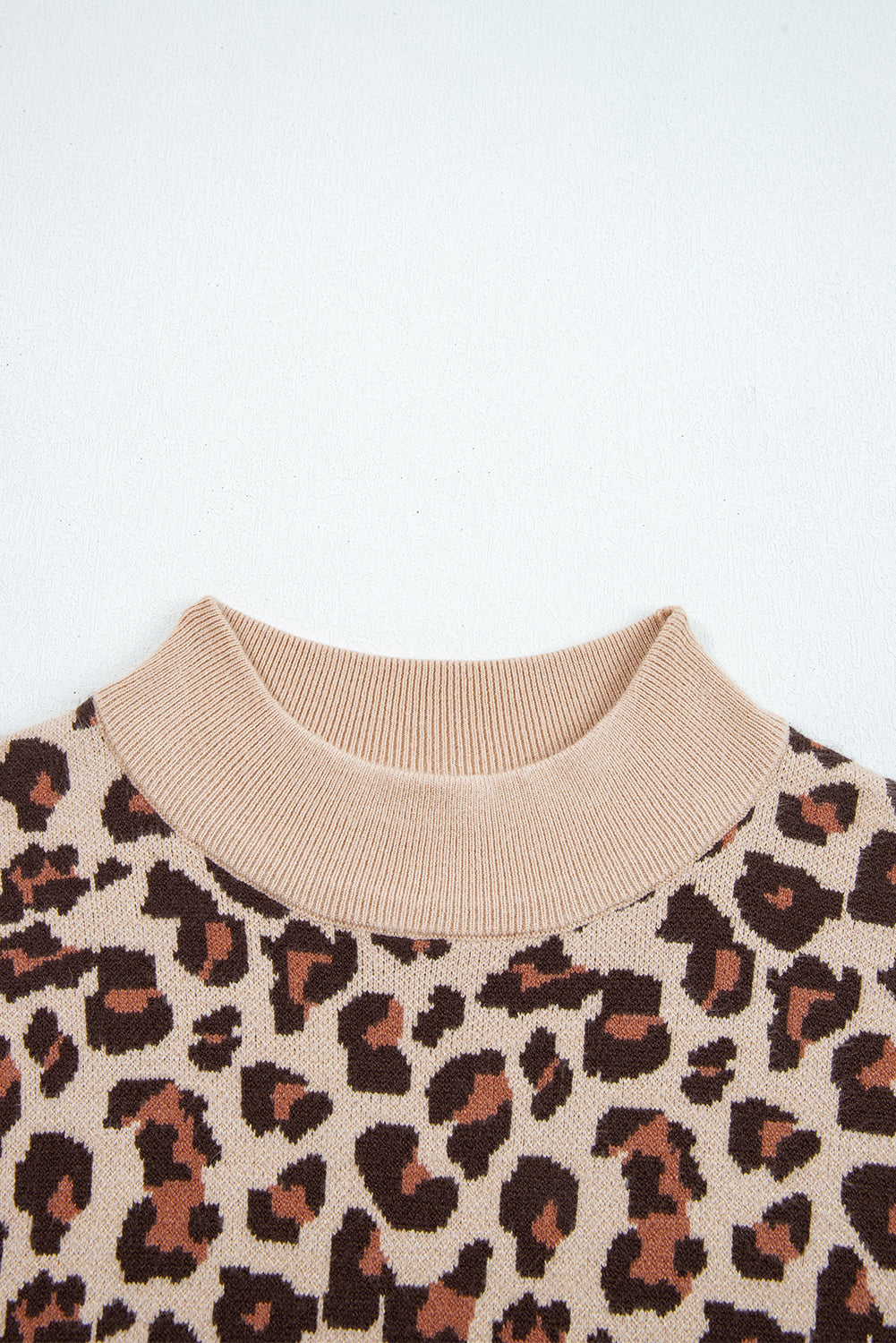 Khaki Leopard Print High Neck Shift Mini Sweater Dress - Kustom Kreations Goods