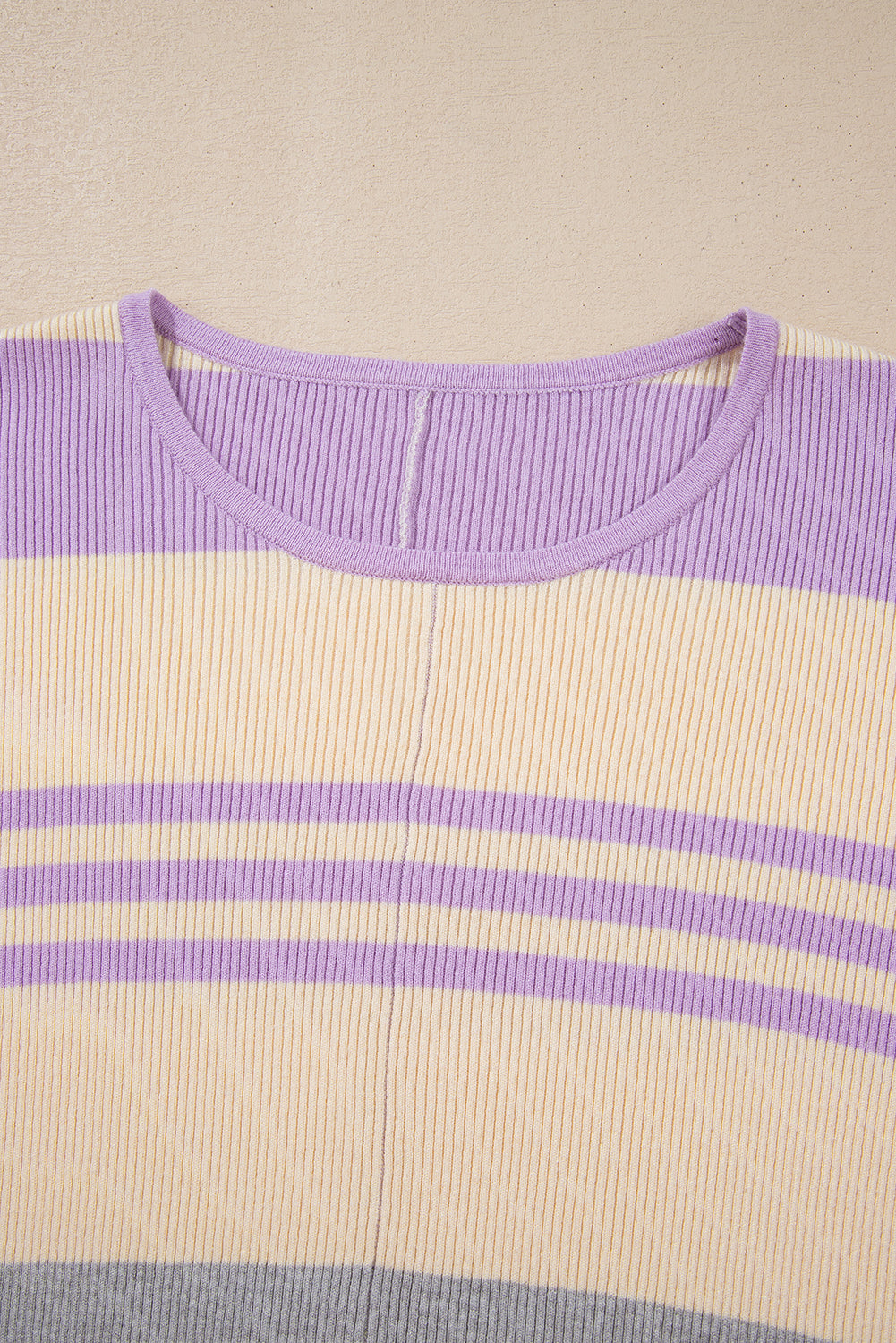 Purple Striped Rib-Knit Cropped Top