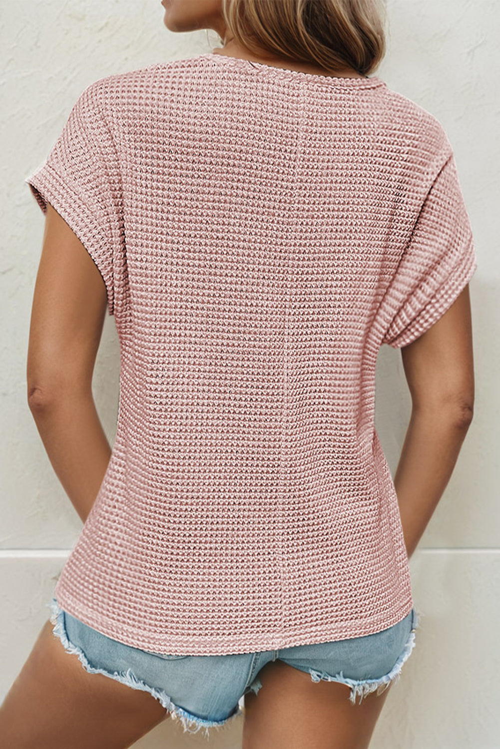 Mist Green Hollow Patchwork Waffle Knit Top - Kustom Kreations Goods