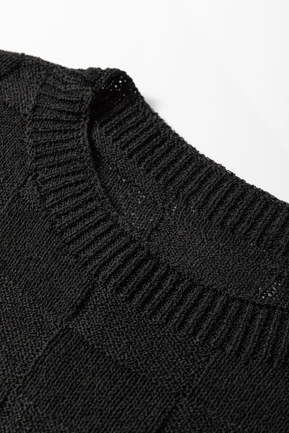 Black Lattice Textured Knit Short Sleeve Baggy Top