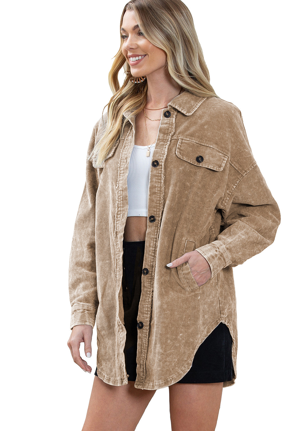 Gray Vintage Distressed Mineral Wash Oversized Shacket