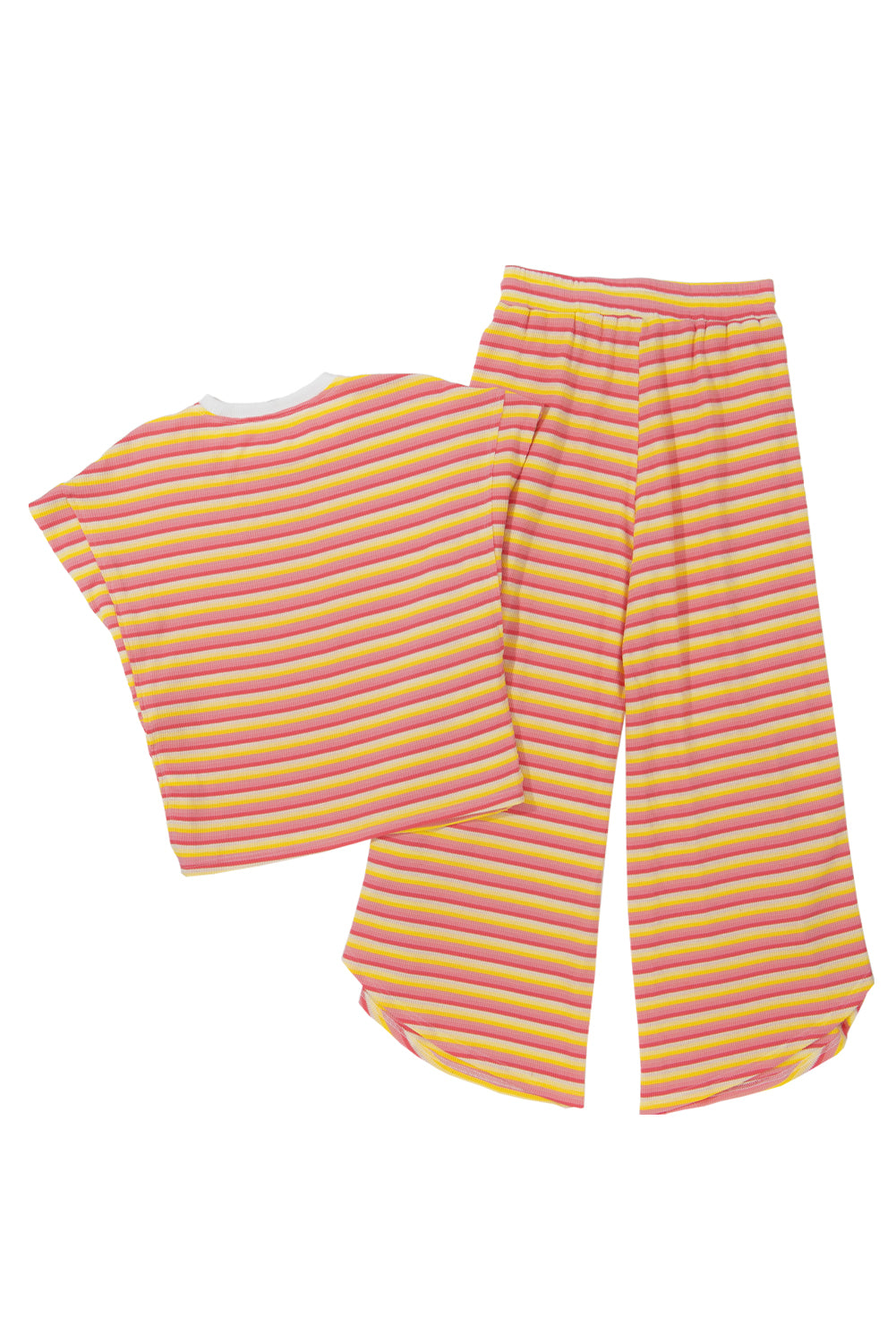 Yellow Stripe Rainbow Tee and Tassel Drawstring Wide Leg Pants Set