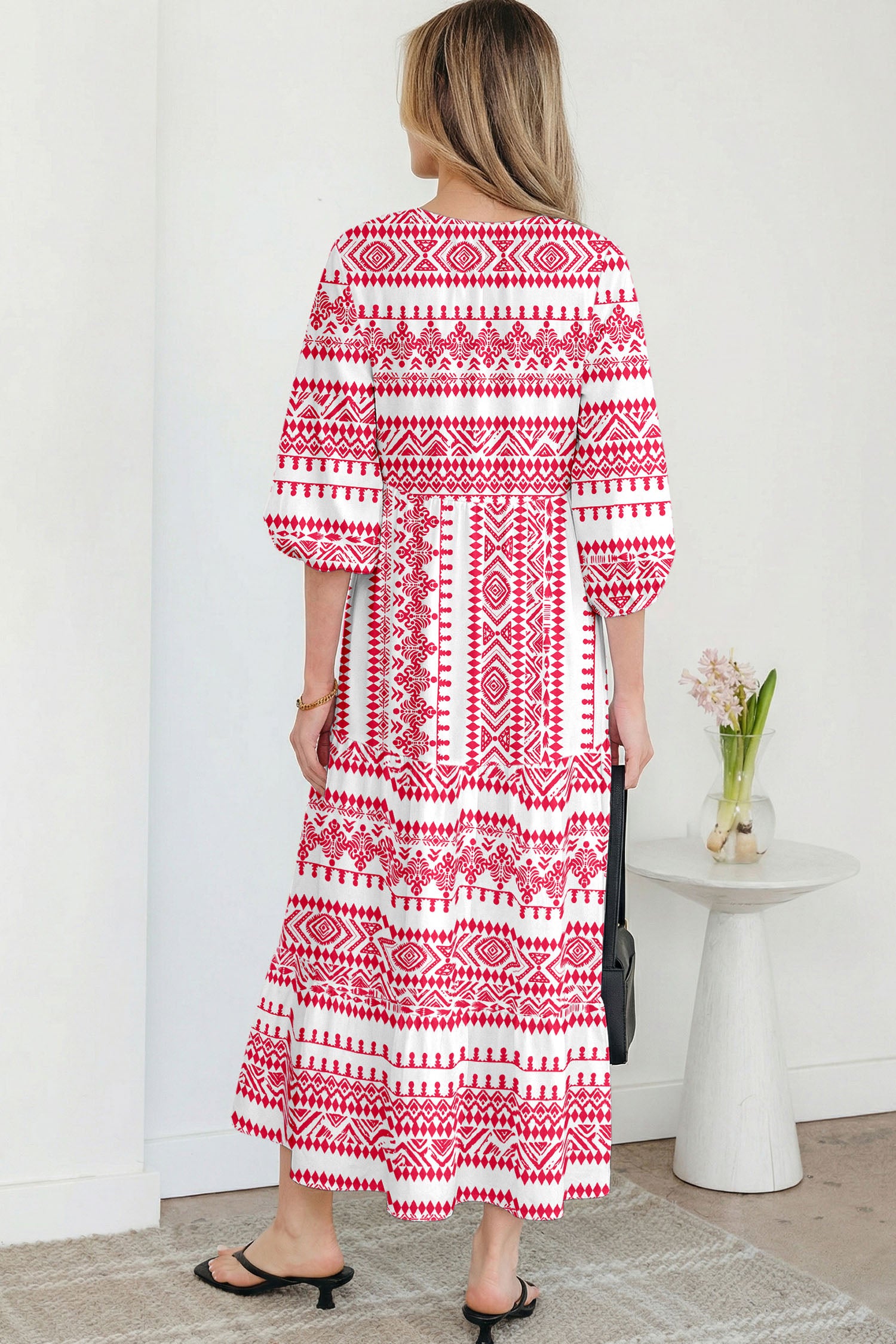 Sky Blue Boho Printed Half Sleeve Maxi Dress - Kustom Kreations Goods