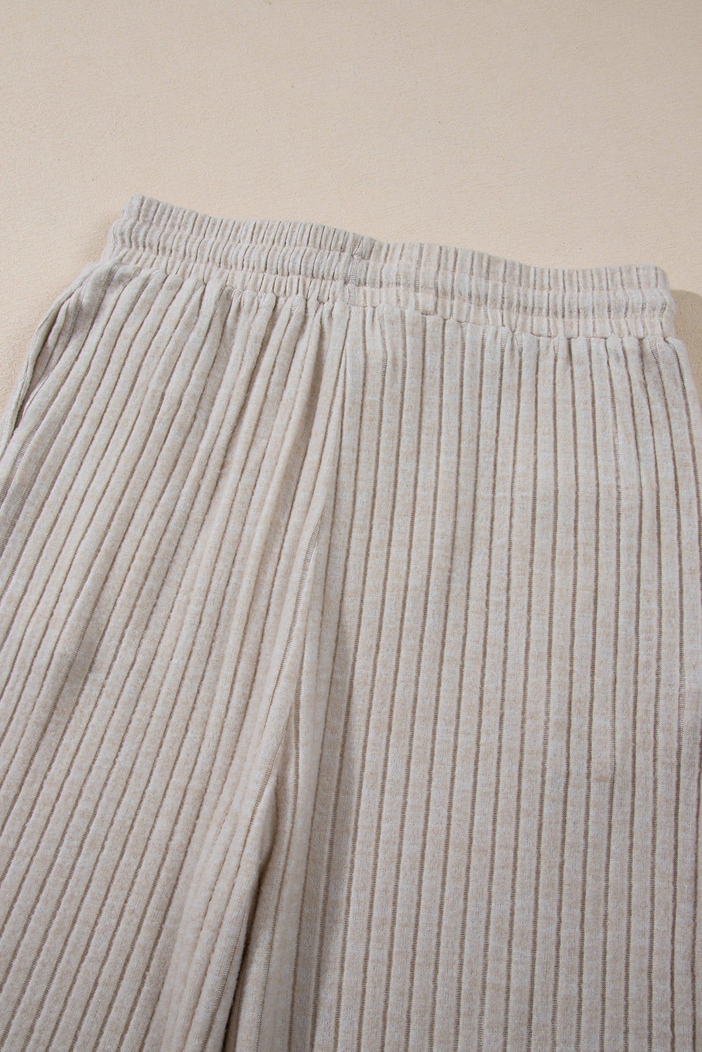 Khaki Ribbed Long Sleeve Crop Top & Drawstring Pants Set