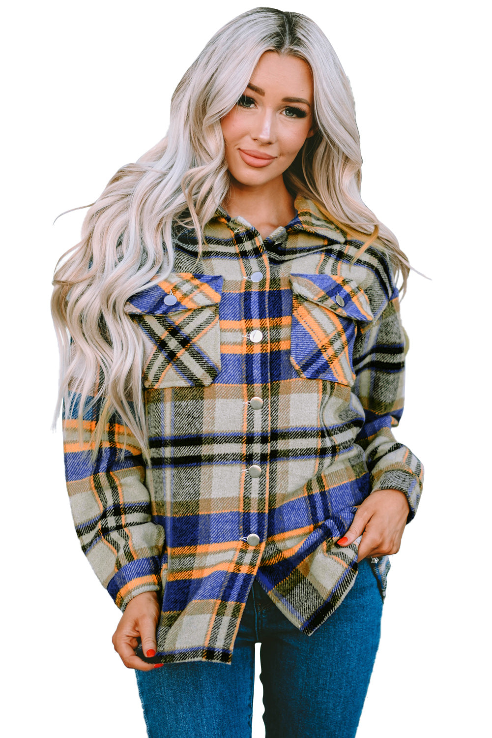 Multicolor Plaid Casual Button Up Flannel Jacket
