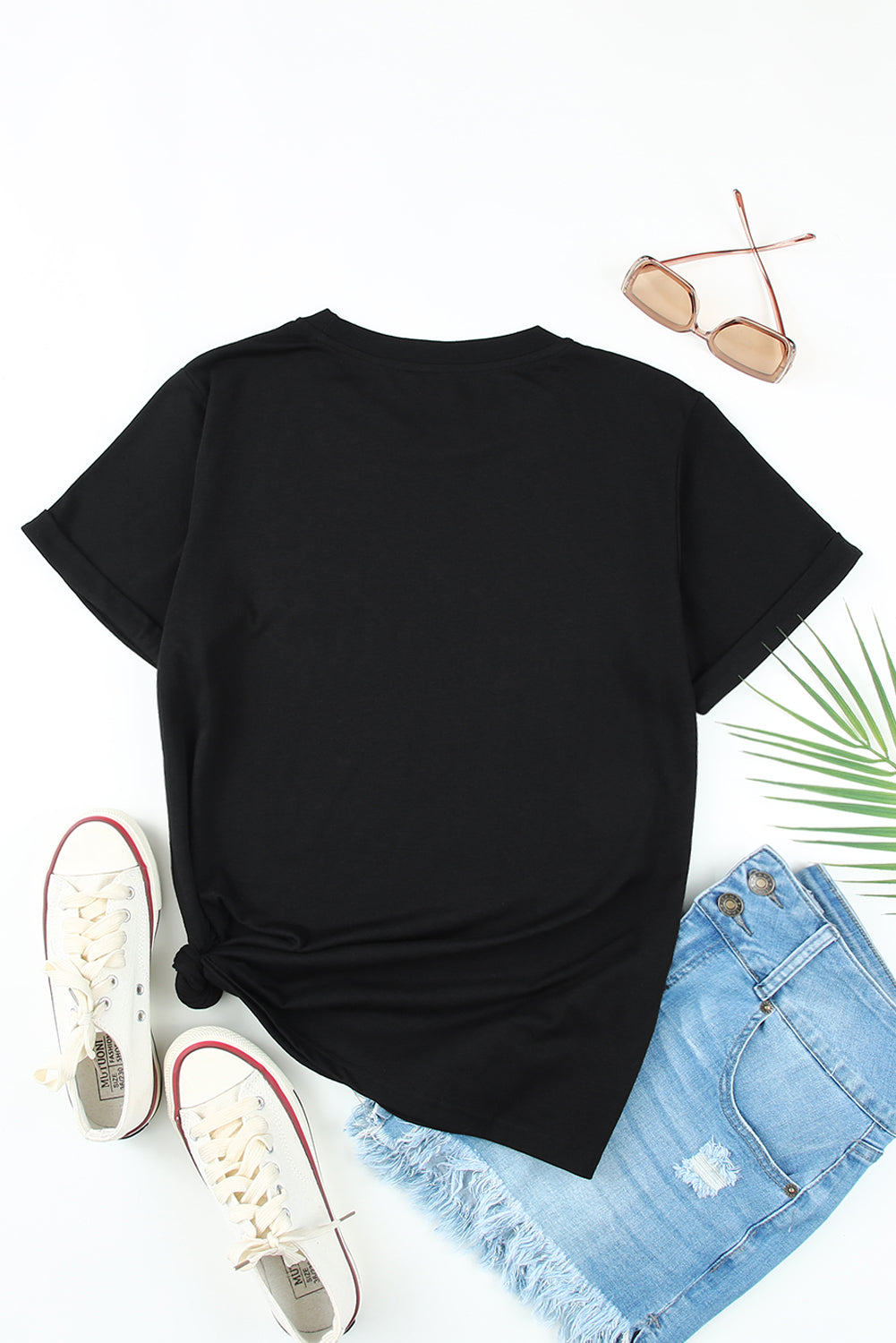 Green Plain Solid Color Crew Neck Tee