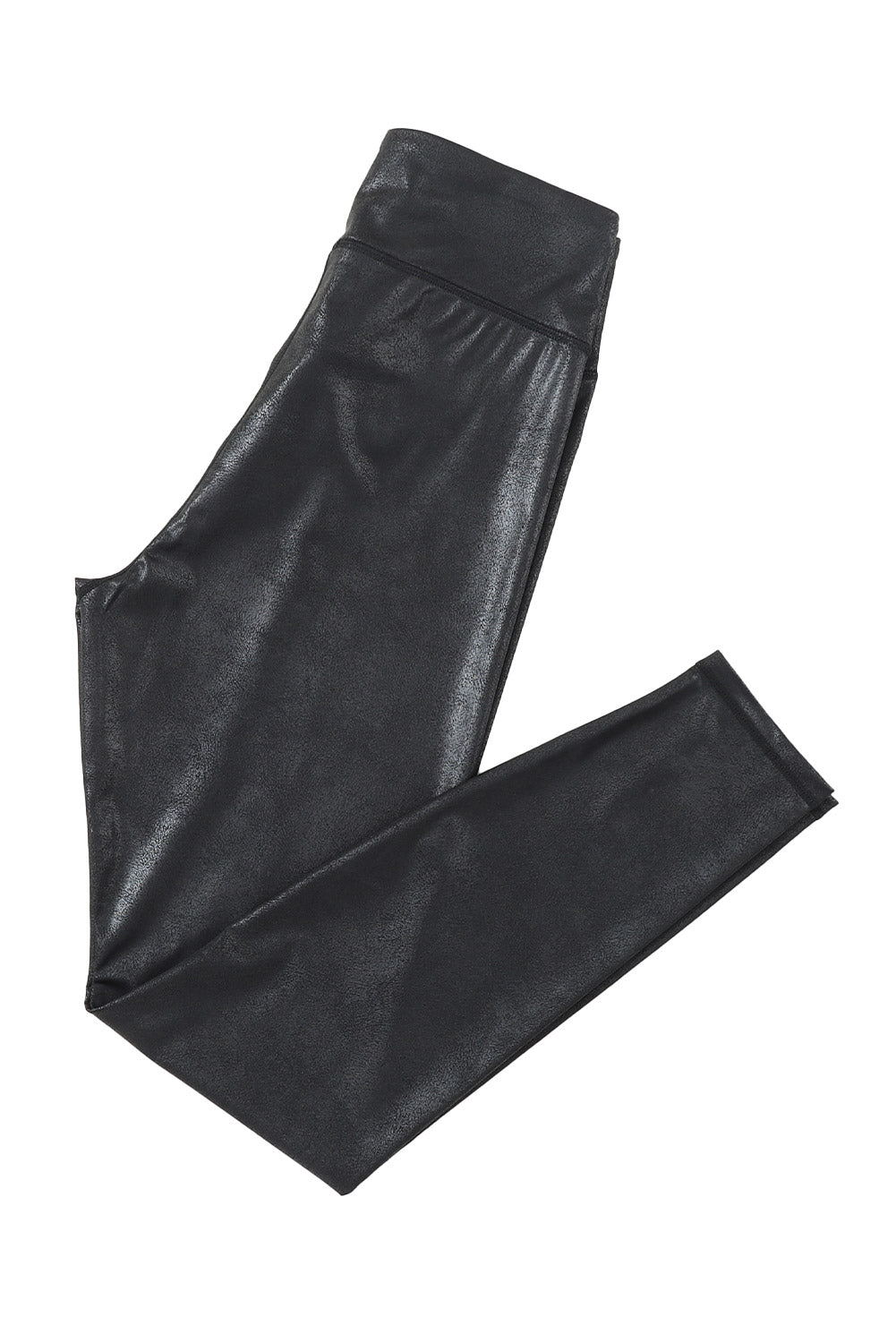Black Crossed Dip Waist Sleek Leather Leggings - Kustom Kreations Goods