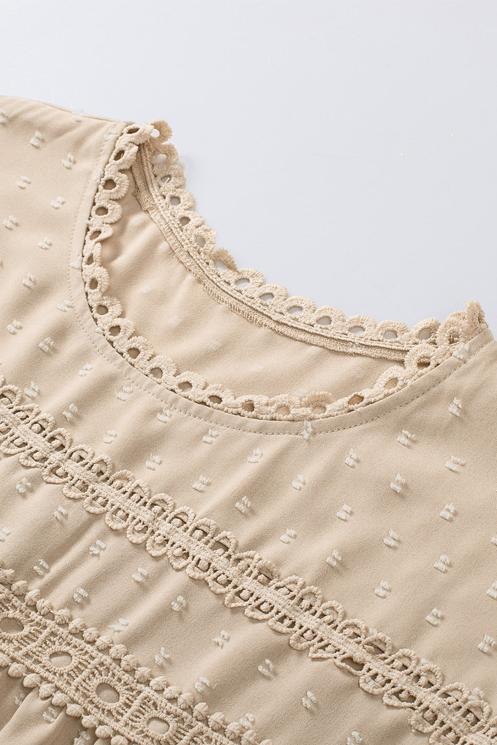 Apricot Swiss Dot Crochet Eyelet Back Button Detail Blouse