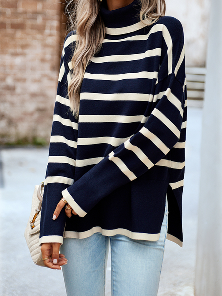 Striped Turtleneck Side-slit Sweater HWWX6BVRYU