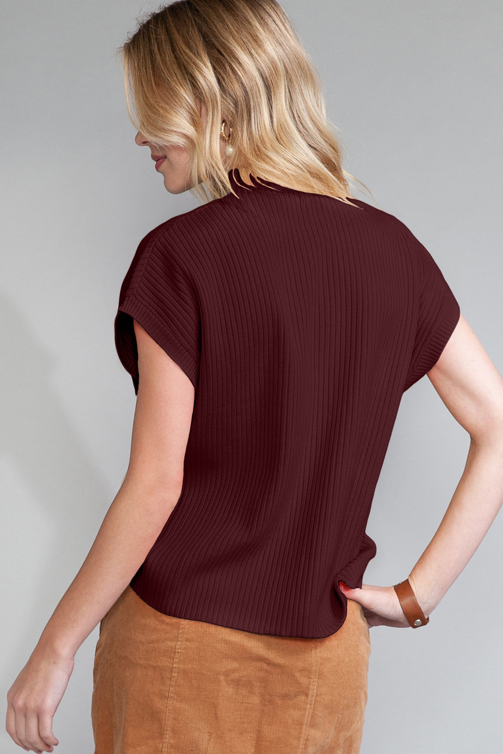 Green Patch Pocket Ribbed Knit Short Sleeve Sweater - Kustom Kreations Goods