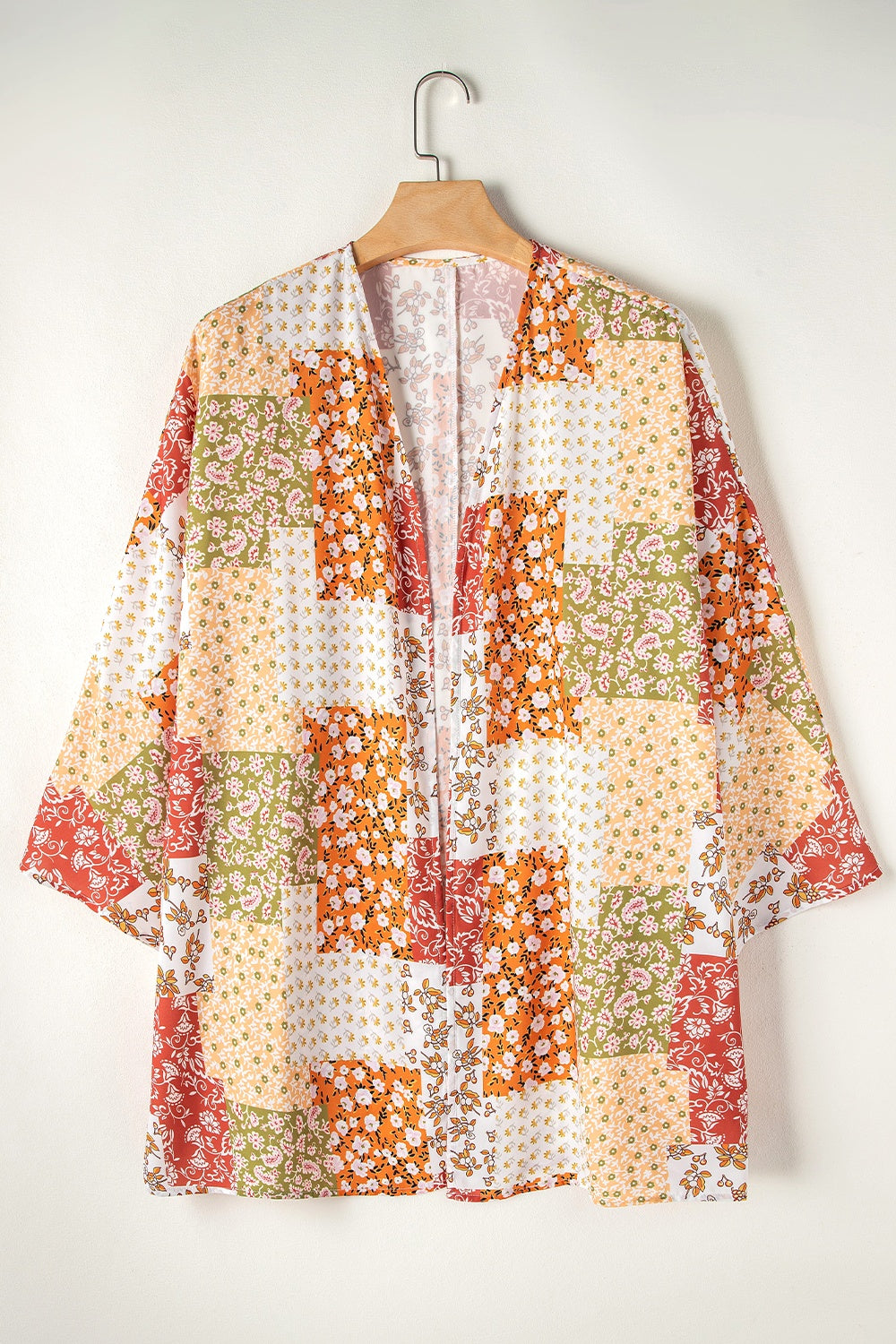 Printed Open Front Long Sleeve Cover-Up