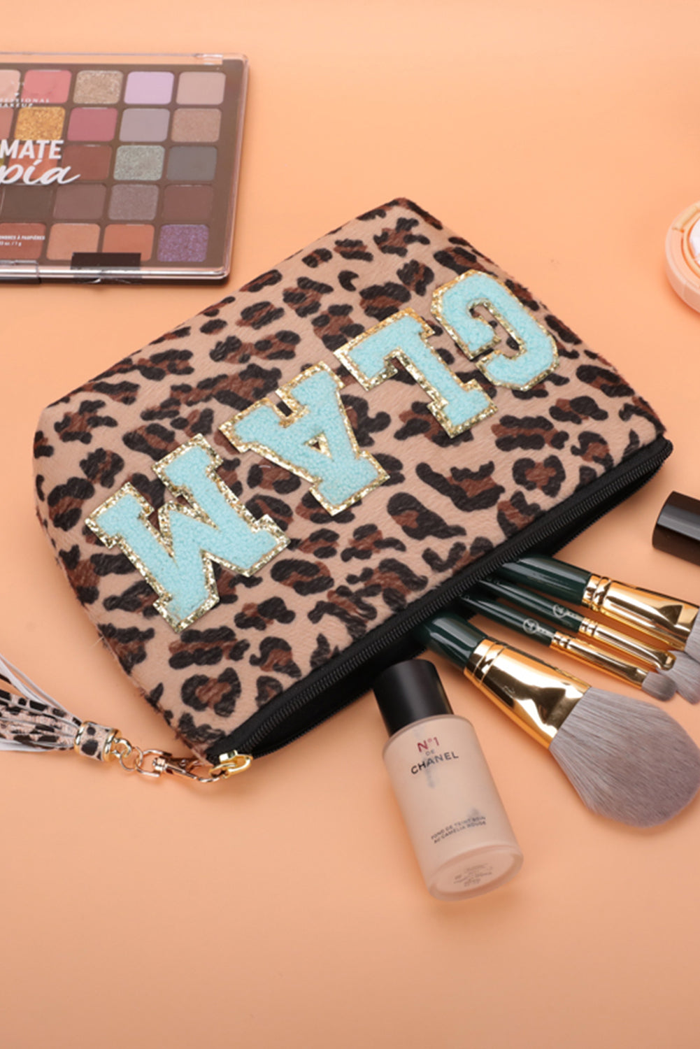 Phalaenopsis STUFF Letter Pattern Tassel Zipper Makeup Bag