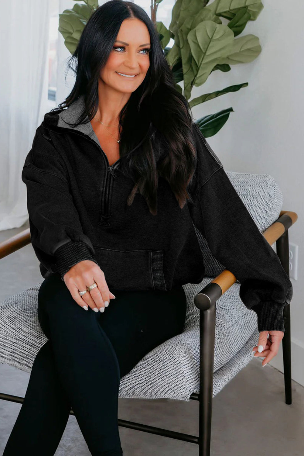 Wild Ginger  Half Zip Kangaroo Pocket Mineral Wash Baggy Hoodie